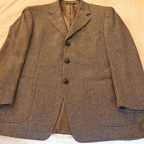 Canali For Bloomingdales Mens Sport Jacket Brown Tweed with Suede Elbow Patches. - Picture 4 of 14